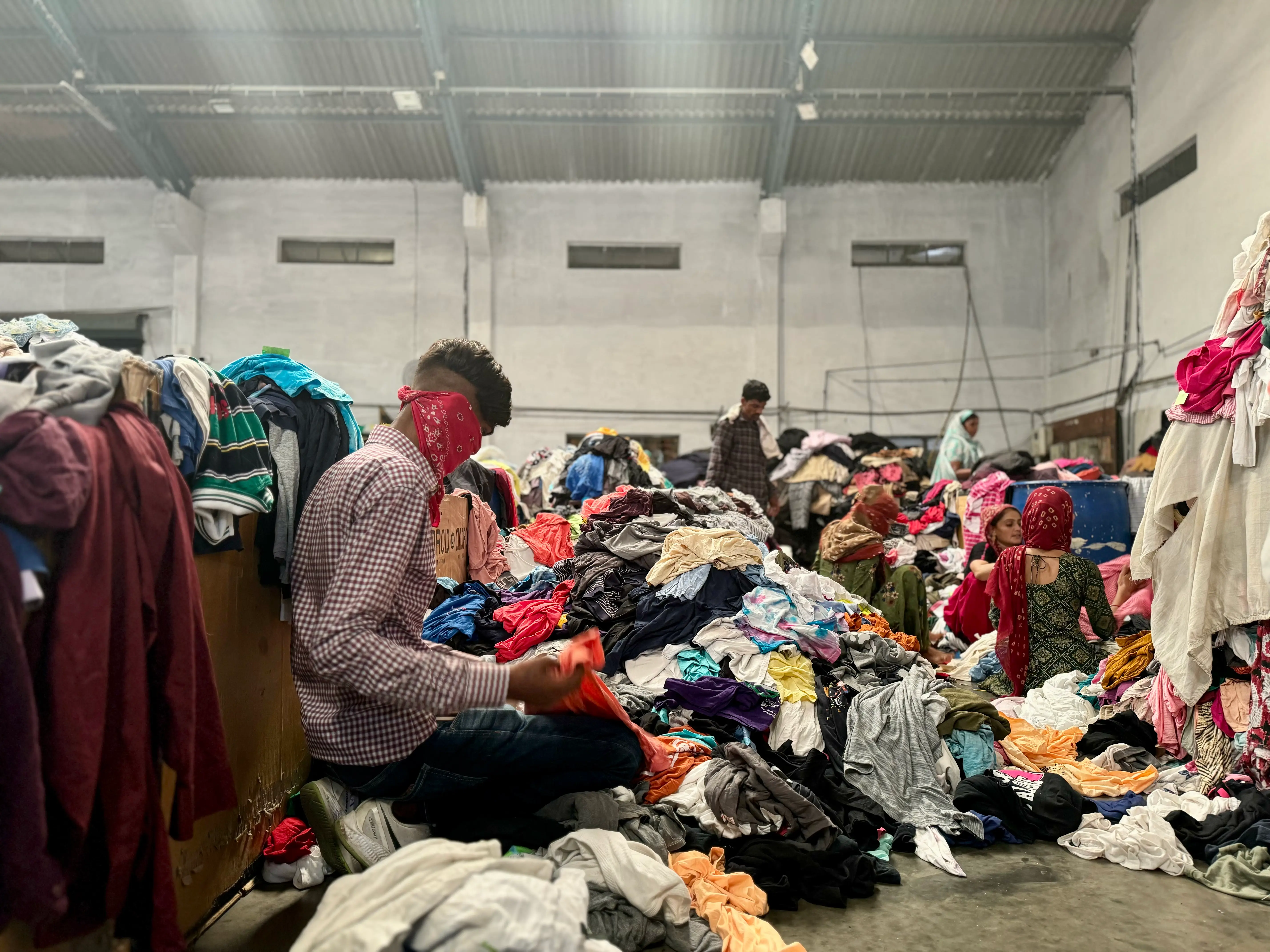 Used t-shirts being sorted